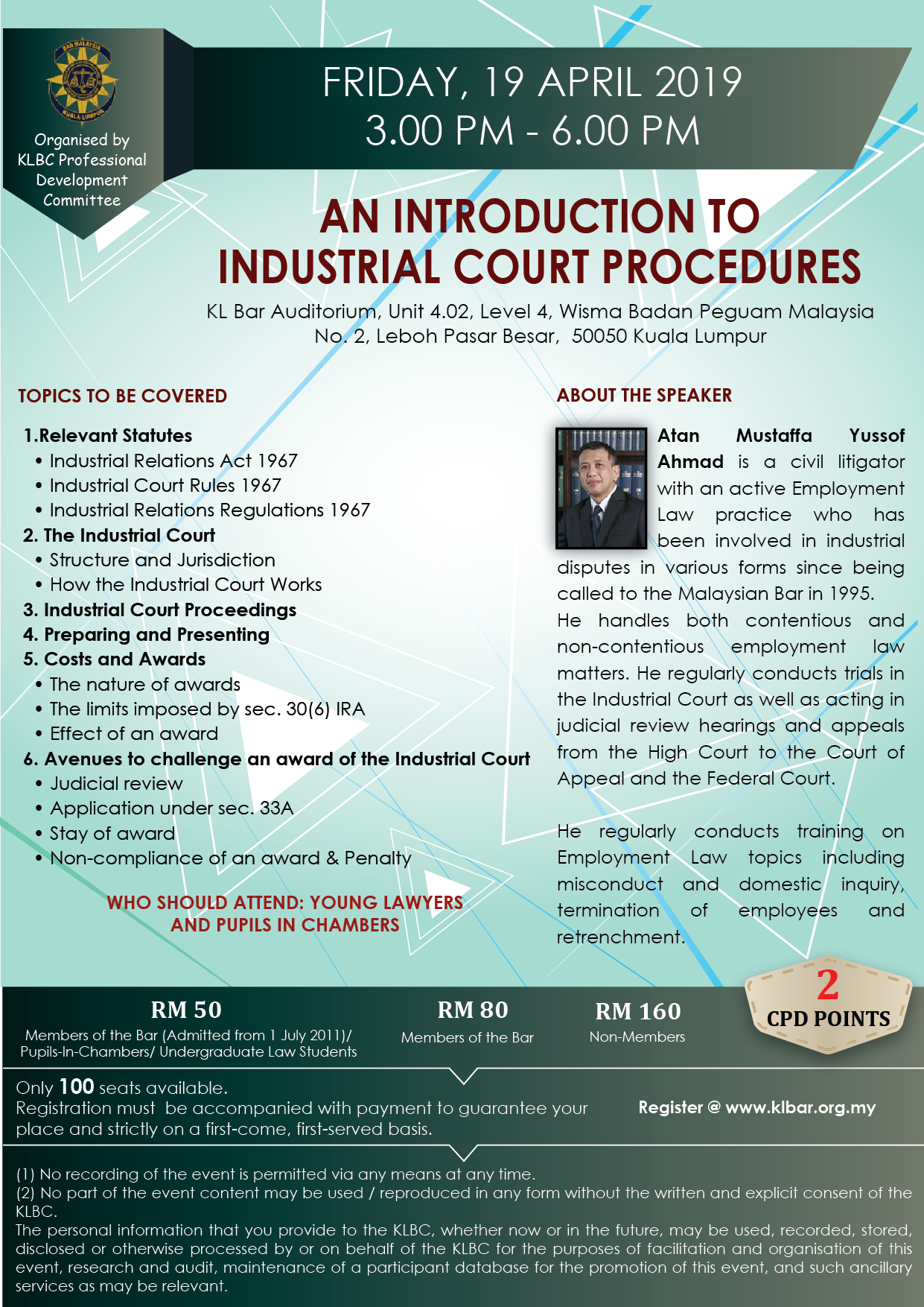 Pdc Seminar On An Introduction To Industrial Court Procedures On 19 April 2019 Kl Bar