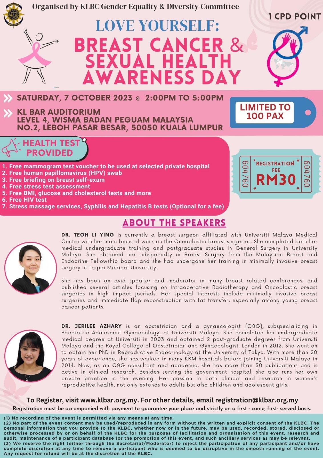 Breast Cancer And Sexual Health Awareness Day 7 October 2023 KL BAR