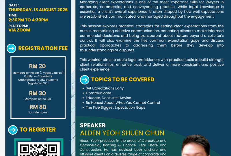 Managing Clients’ Expectations: From The Perspective Of A Corporate, Commercial & Conveyancing Practitioner On 13 August 2026