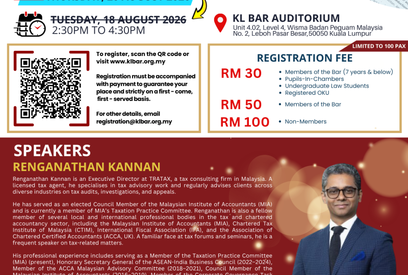 RESCHEDULED | The Essentials Of Section 44(6) Of The Malaysian Income Tax Act 1967: Securing Tax Exempt Status For Funds & NGOs On 20 August 2026